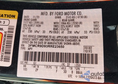 2024 Ford Bronco Sport Badlands из США, поврежденный, VIN 3FMCR9D93RRE23650